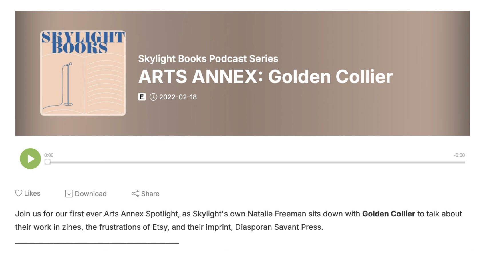 It was an honor to be invited by one of my bookstore crushes Skylight Books (LA) to kick off their inuagural Arts Annex Podcast